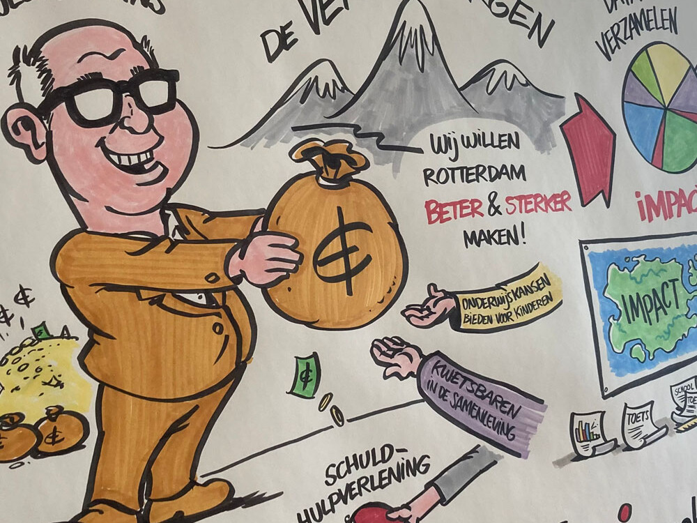 Close up van illustraties van live tekenaar