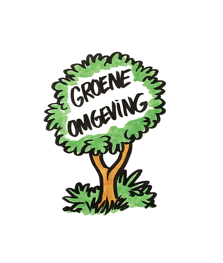 Illustratie van boom met de tekst 'groene omgeving'