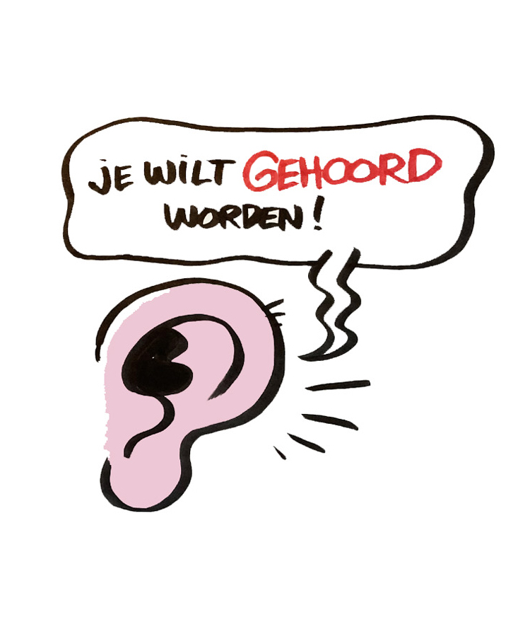 Illustratie van zakelijk tekenaar met pratend oor
