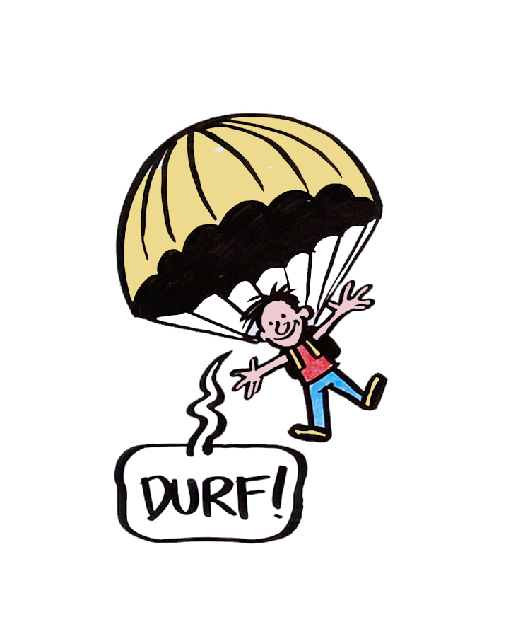 Illustratie van poppetje aan parachute