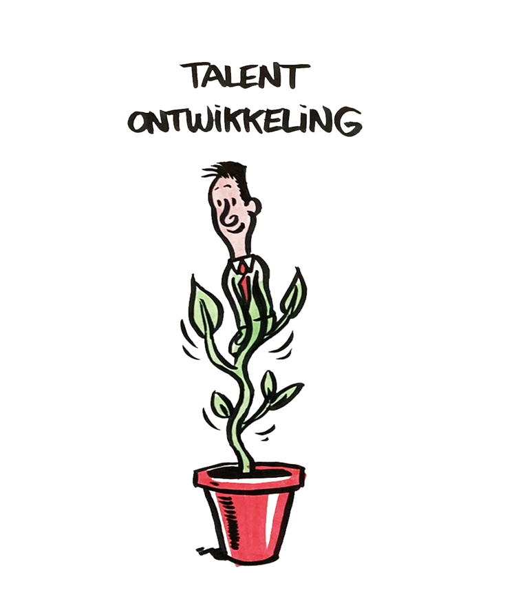 Illustratie van poppetje dat groeit vanuit plantenbak